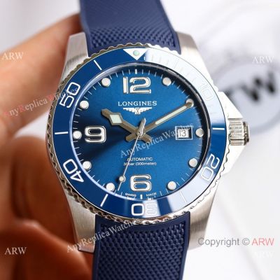 Swiss Longines Hydroconquest Watch Blue Rubber Strap 41mm